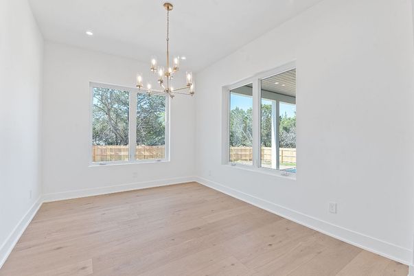 Empty room, Interior, Pendant Lights, Recessed Lighting, Wood Texture Flooring
