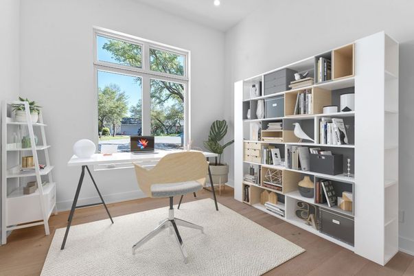 Home Office, Interior, Recessed Lighting, Wood Texture Flooring