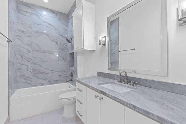 Bathroom, Interior, Marble Walls, Recessed Lighting