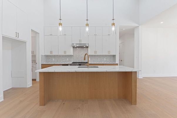 Interior, Kitchen, Pendant Lights, Recessed Lighting, Wood Texture Flooring