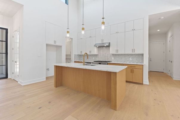 Interior, Kitchen, Pendant Lights, Recessed Lighting, Wood Texture Flooring