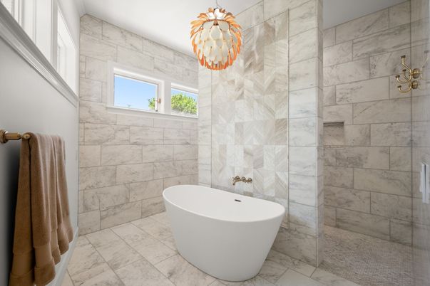 Bathroom, Free Standing Baths, Glass Shower, Interior, Marble, Marble Walls
