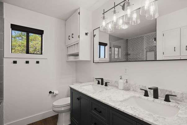 Bathroom, Dual Sink Vanities, Interior, Wood Texture Flooring