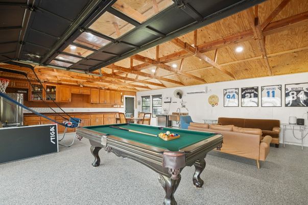 Billiard Table, Game Room, Interior, Wooden Beams, Wooden Ceilings, Wooden Walls