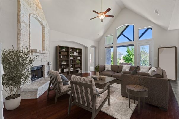 Fireplace, Interior, Living room, Stone Walls, Wood Texture Flooring