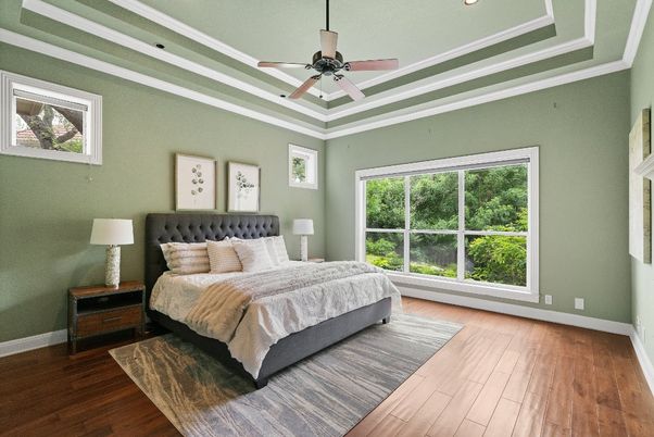 Bedroom, Interior, Recessed Lighting, Wood Texture Flooring
