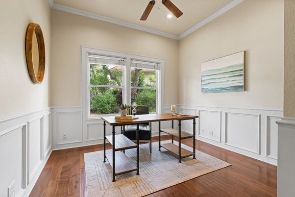 Home Office, Interior, Recessed Lighting, Wood Texture Flooring