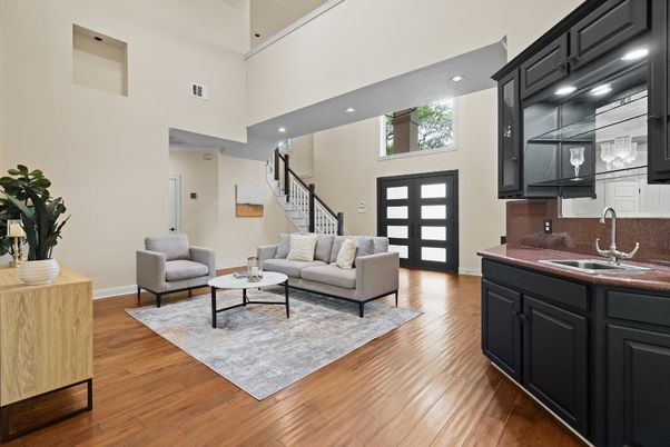 Interior, Living room, Recessed Lighting, Wood Texture Flooring