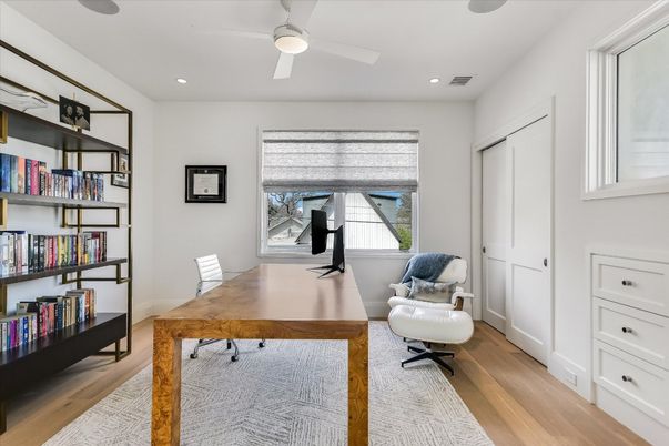 Home Office, Interior, Recessed Lighting, Wood Texture Flooring