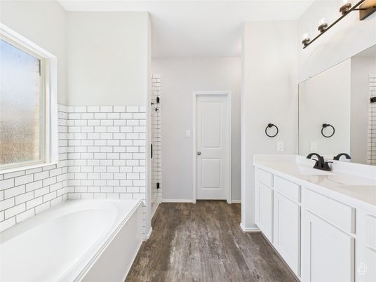 Bathroom, Dual Sink Vanities, Interior, Wood Texture Flooring