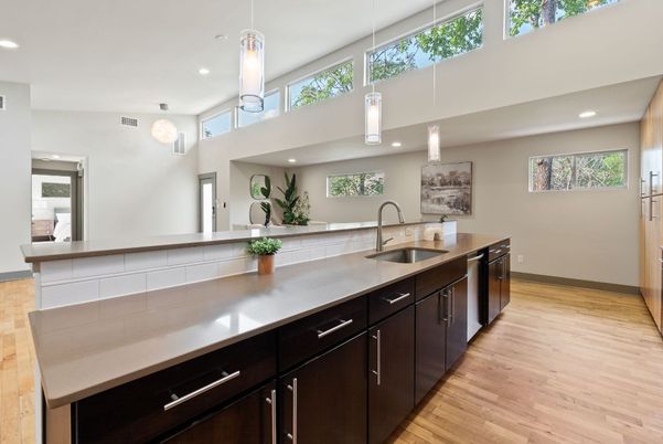 Interior, Kitchen, Pendant Lights, Recessed Lighting, Wood Texture Flooring