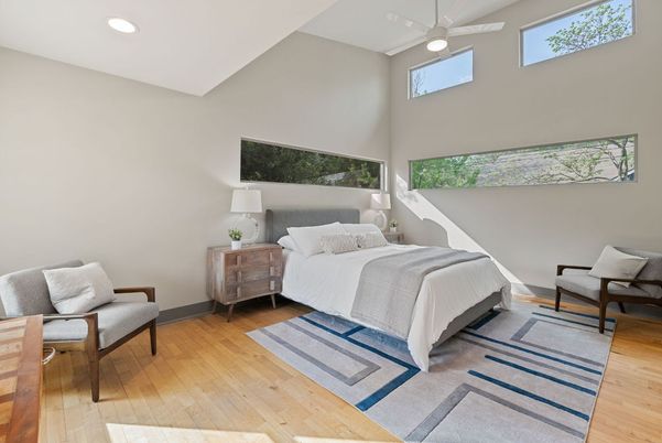 Bedroom, Interior, Recessed Lighting, Wood Texture Flooring