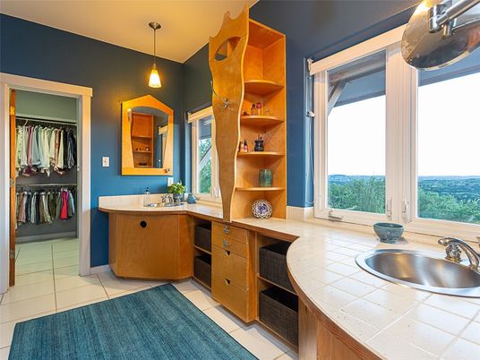 Bathroom, Dual Sink Vanities, Interior, Pendant Lights, Tile Countertops