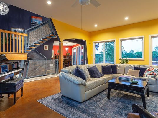 Interior, Living room, Piano, Recessed Lighting, Wood Texture Flooring