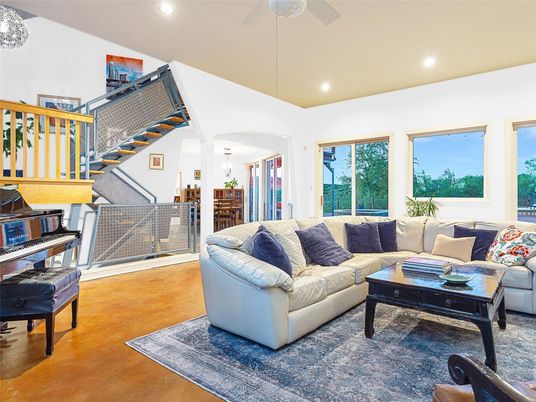 Interior, Living room, Piano, Recessed Lighting, Wood Texture Flooring