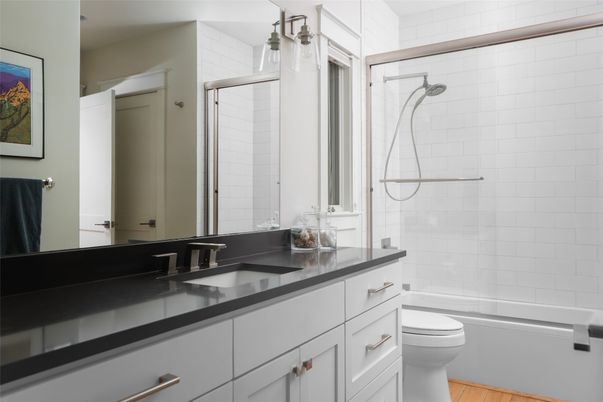 Bathroom, Glass Shower, Interior, Wood Texture Flooring
