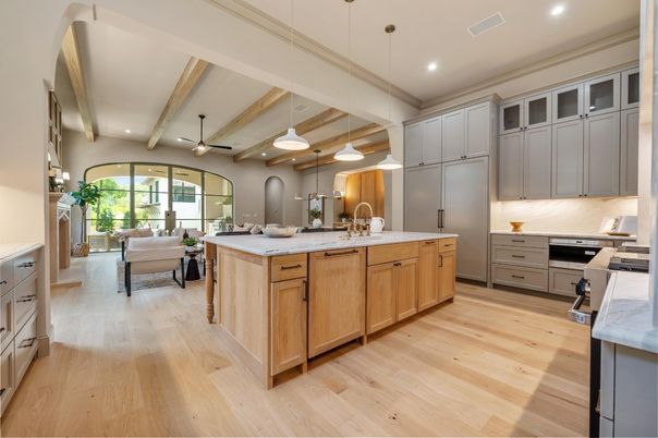 Interior, Kitchen, Living room, Pendant Lights, Recessed Lighting, Wood Texture Flooring