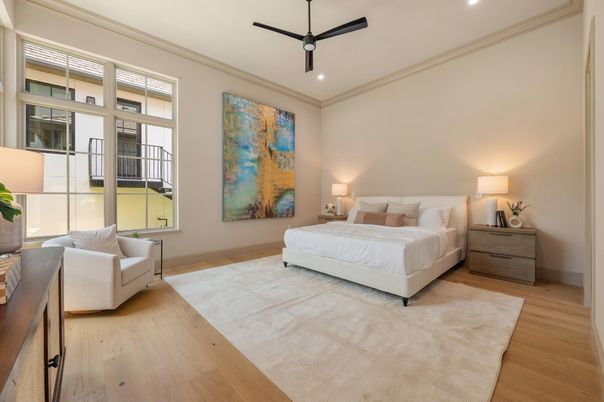 Bedroom, Interior, Recessed Lighting, Wood Texture Flooring