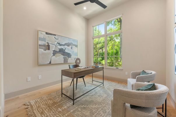 Home Office, Interior, Recessed Lighting, Wood Texture Flooring