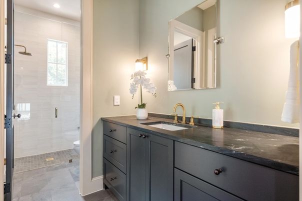 Bathroom, Glass Shower, Interior, Recessed Lighting