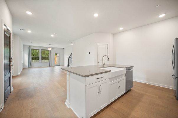 Interior, Kitchen, Recessed Lighting, Wood Texture Flooring