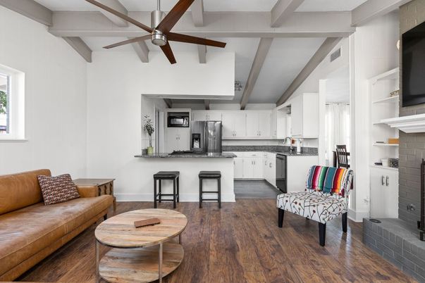 Interior, Kitchen, Stainless Steel Appliances, Wooden Beams, Wood Texture Flooring