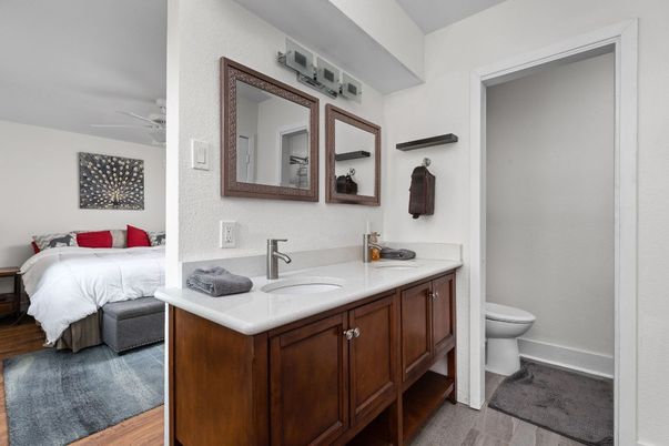 Bathroom, Bedroom, Dual Sink Vanities, Interior, Wood Texture Flooring