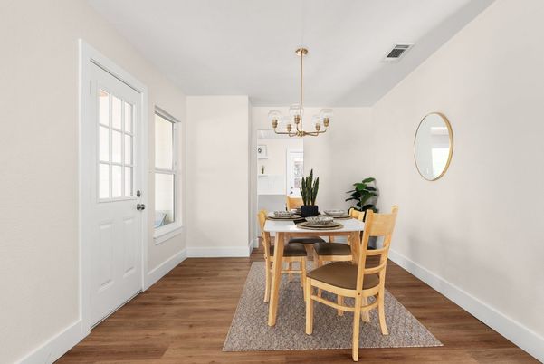 Chandelier, Dining room, Interior, Wood Texture Flooring