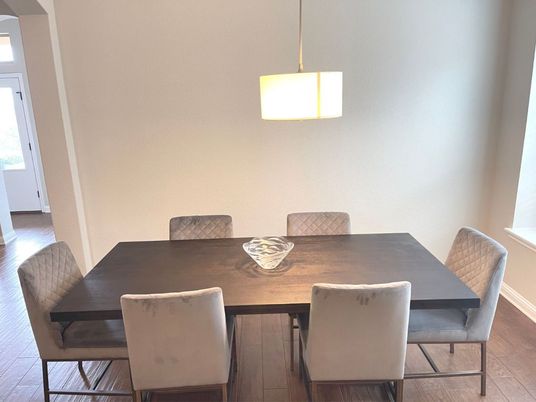 Dining room, Interior, Pendant Lights, Wood Texture Flooring