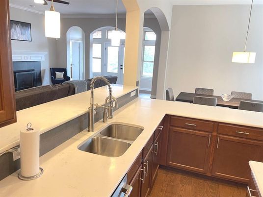 Interior, Kitchen, Pendant Lights, Wood Texture Flooring