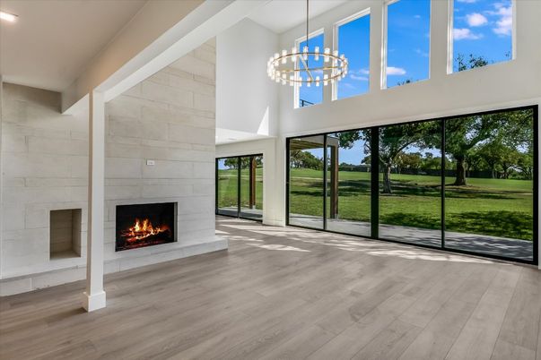 Fireplace, Interior, Pendant Lights, Recessed Lighting, Wood Texture Flooring