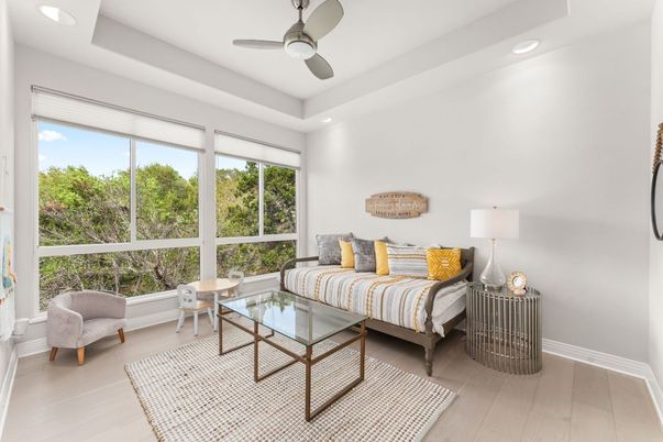 Bedroom, Interior, Living room, Recessed Lighting, Wood Texture Flooring