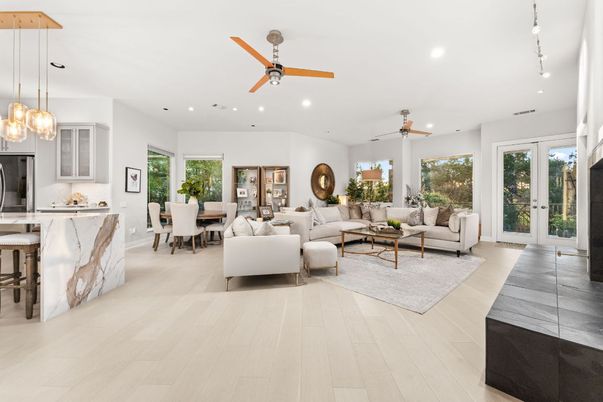 Dining room, Interior, Kitchen, Living room, Pendant Lights, Recessed Lighting, Wood Texture Flooring