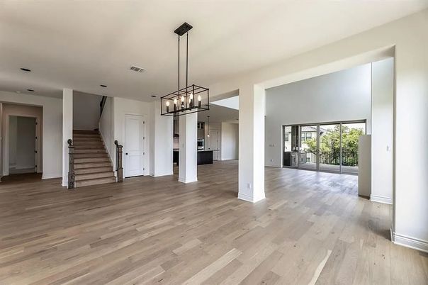 Empty room, Interior, Pendant Lights, Wood Texture Flooring