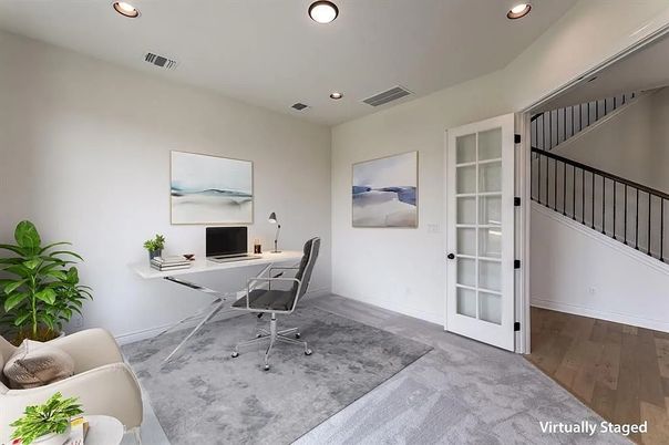 Home Office, Interior, Recessed Lighting, Wood Texture Flooring
