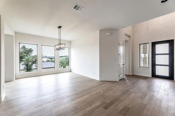 Empty room, Interior, Pendant Lights, Wood Texture Flooring