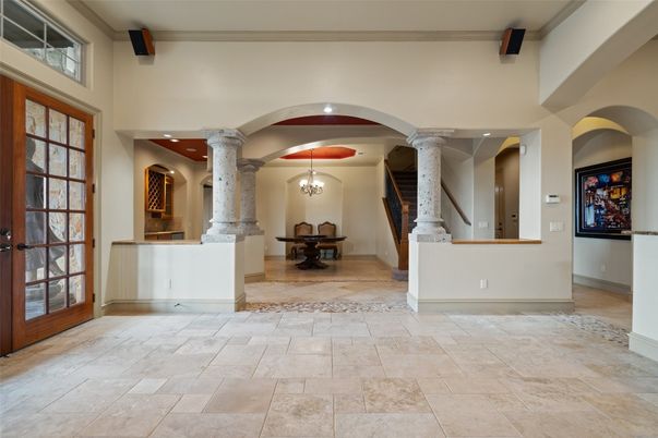 Chandelier, Interior, Pendant Lights, Recessed Lighting, Wooden Beams