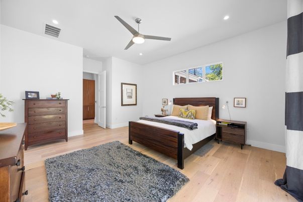 Bedroom, Interior, Recessed Lighting, Wood Texture Flooring