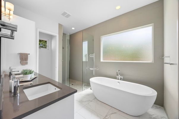 Bathroom, Dual Sink Vanities, Free Standing Baths, Glass Shower, Interior, Marble, Recessed Lighting