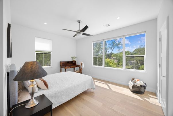 Bedroom, Interior, Recessed Lighting, Wood Texture Flooring