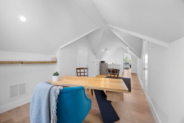 Dining room, Interior, Recessed Lighting, Wood Texture Flooring