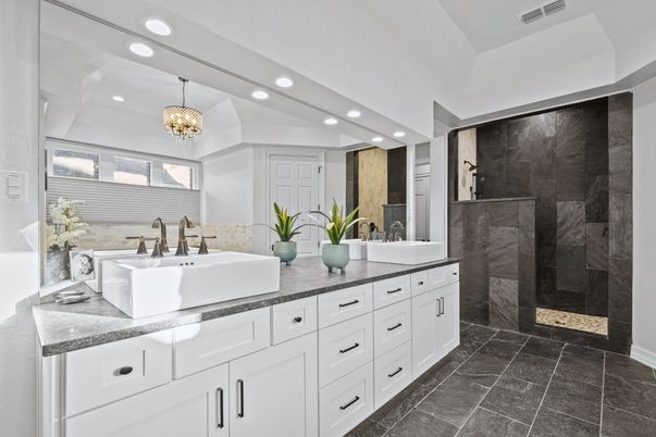 Bathroom, Dual Sink Vanities, Glass Shower, Interior, Recessed Lighting
