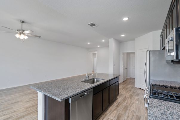 Interior, Kitchen, Recessed Lighting, Wood Texture Flooring