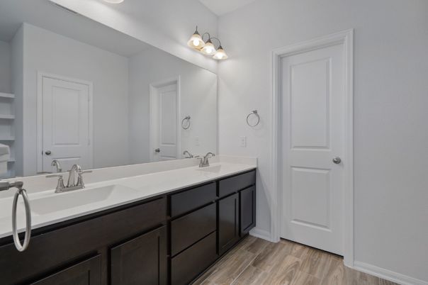 Bathroom, Dual Sink Vanities, Interior, Wood Texture Flooring