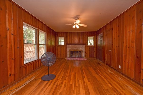 Empty room, Fireplace, Interior, Wood Texture Flooring, Wooden Walls