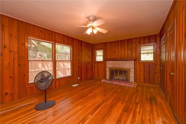 Empty room, Fireplace, Interior, Wood Texture Flooring, Wooden Walls