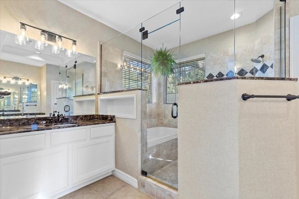 Bathroom, Glass Shower, Interior, Recessed Lighting