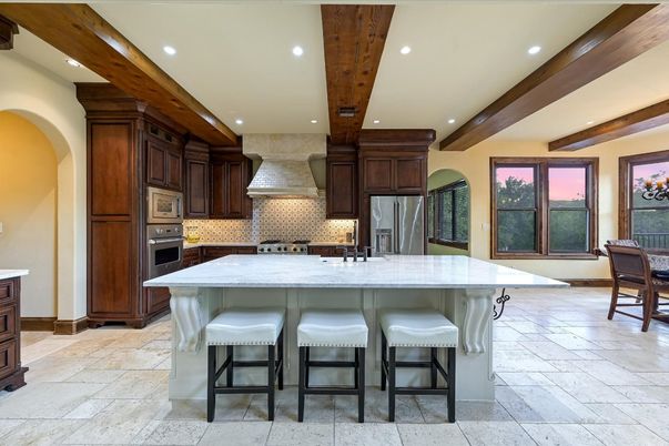 Interior, Kitchen, Recessed Lighting, Stainless Steel Appliances, Wooden Beams