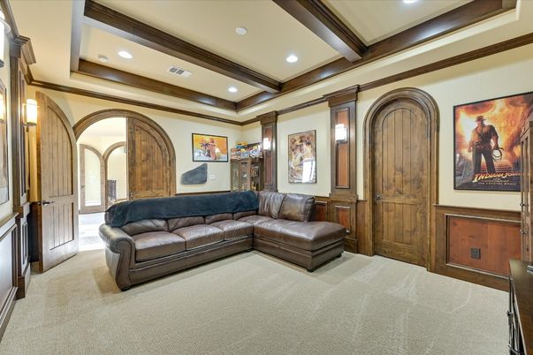 Interior, Living room, Recessed Lighting, Wooden Beams