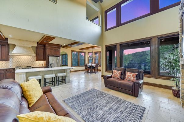 Dining room, Interior, Kitchen, Living room, Pendant Lights, Recessed Lighting, Stainless Steel Appliances, Wooden Beams